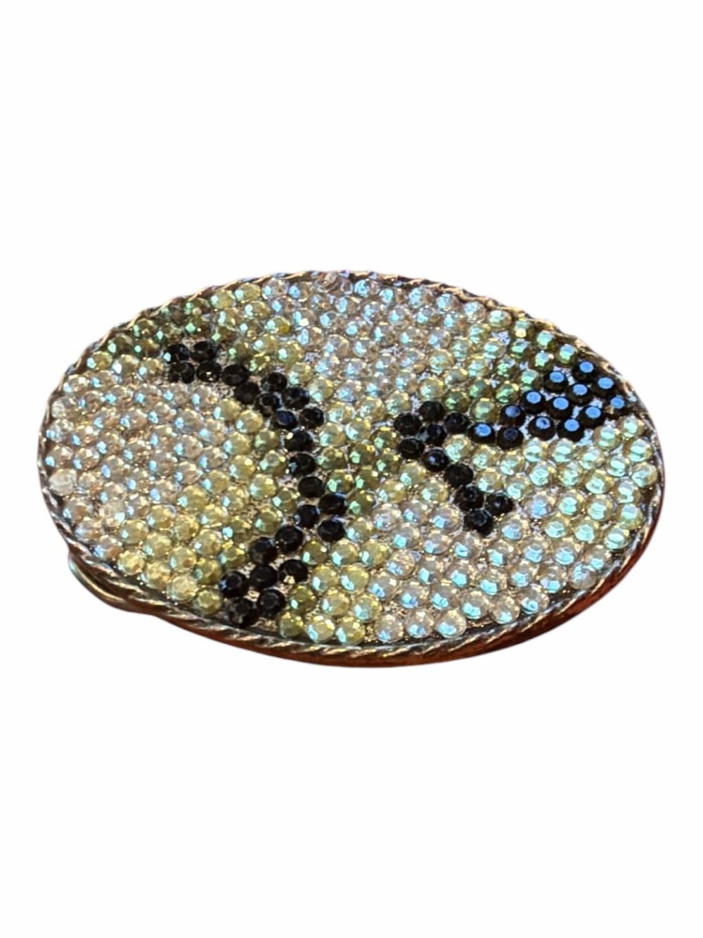 Vintage Iridescent Crystal Oval Belt Buckle with Black Accents - Picture 3 of 3